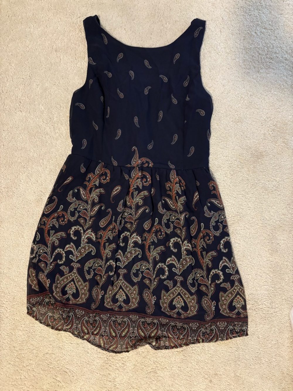 Altar'd State Navy Paisley Print Mini Dress with Rust & Cream Accents